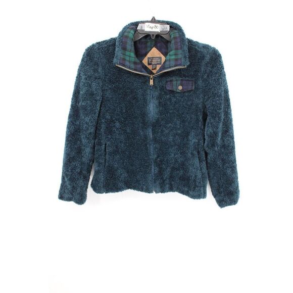 Pendleton Fuzzy Zip Deep Pile Blue Sherpa Fleece Zip Front Jacket Size S - Picture 1 of 7